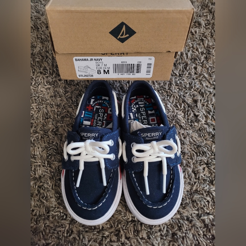 sperry toddlers size 8 bahama jr navy blue shoes
